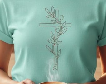 T-shirt met botanisch kruis: Olive Branch Faith Apparel, minimalistisch religieus T-shirt