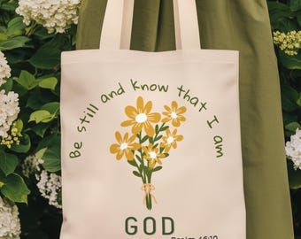 Bolso de lona: Versículo bíblico "Todo está bien", diseño estampado floral.