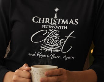 Christelijk kerstshirt, religieuze feestdag, Christusgerichte boodschap, boomontwerp, geloofskleding, cadeau, kerkkleding, winter T-shirt