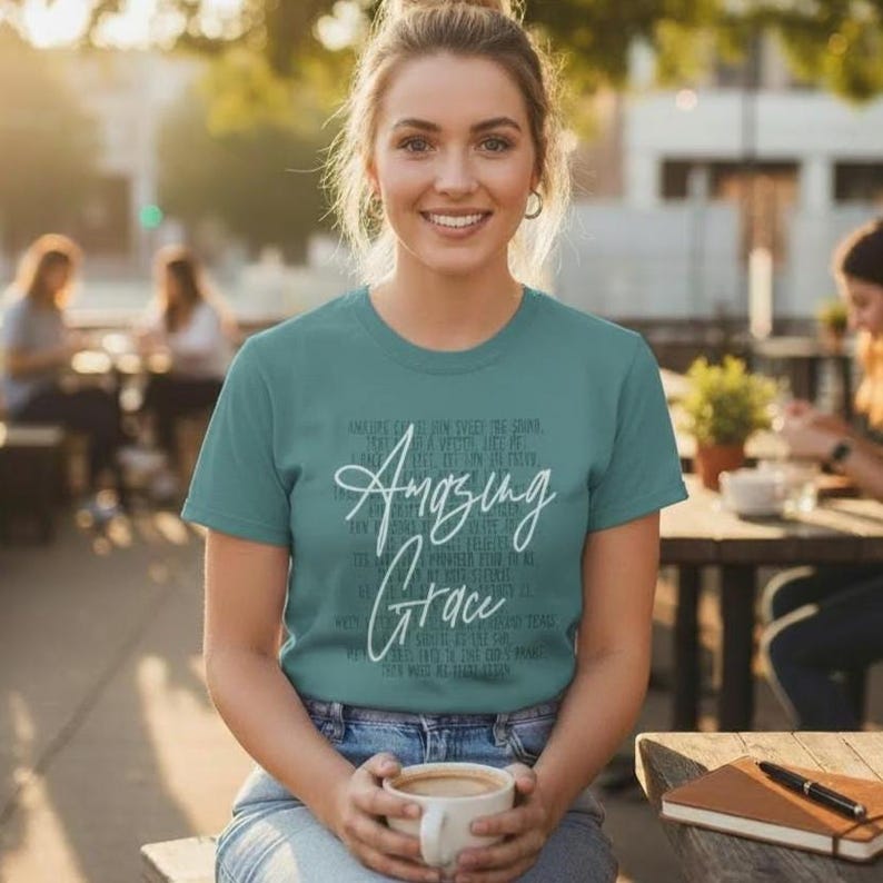 Christian Gift Idea Amazing Grace Shirt Hymn Inspired Design Worship Apparel Women Faith Expression Comfortable Cotton Tshirt Church Choir Member Present Bible Study Group Clothing Inspirational Message Religious Attire Spiritual Connection