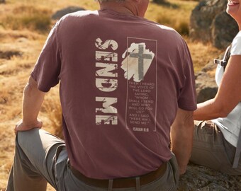 Missionaris T-shirt – Jesaja 6:8 “Zie, ik ben hier, zend mij” Christelijk shirt