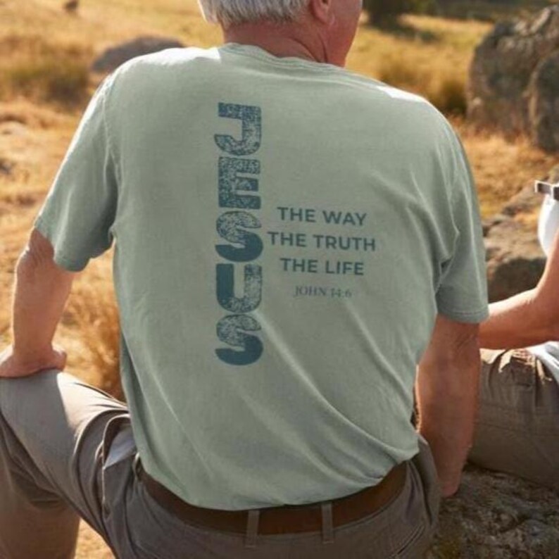 Comfort Cotton Shirt Christian Youth Tee Bible Verse Design John Scripture Message Jesus Way Truth Life Statement Teen Clothing Daily Wear Faith Expression Quality Garment Dyed Construction Both Sides Printed Religious Apparel Mission Trip