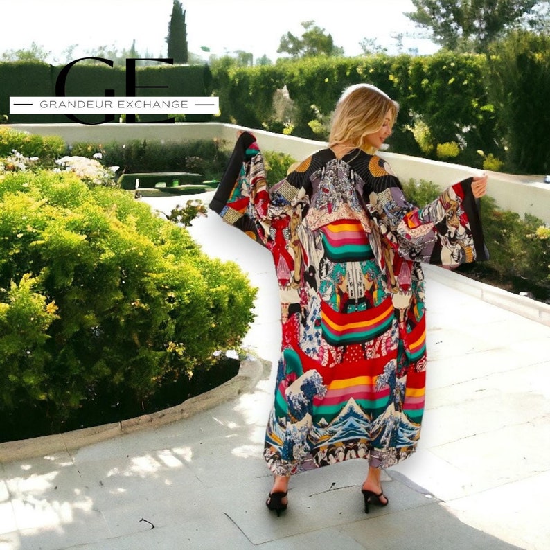 Unique Kimono Robe Colourful Dressing Gown Vintage Modern Japanese Art