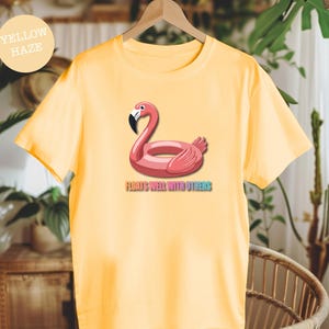 Pink Flamingo Pool Float Tee Rainbow Floats Well With Others Tshirt Summer