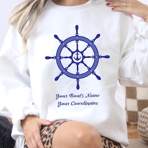 Personalized Nautical Crewneck Sweatshirt | Custom Boat Name  Or Capt Name& Coordinates | Sailors, Boaters, Maritime Lovers, Father&#39;s