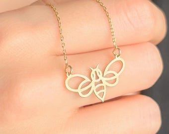 Bijenketting goud, minimalistische bijenhanger, cadeau voor haar, op de natuur geïnspireerde sieraden, delicate insectenketting, verjaardagscadeau voor vrouwen