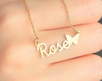 Aangepaste naamketting met vlinder, gepersonaliseerde vlindernaamketting voor vrouwen, kerstcadeaus, cadeau voor haar, jubileum