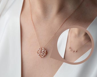 Magnetische klavervormige hartketting – 4 hartenhanger voor koppels, beste vrienden of familie – sierlijke hartbedelsieraden, verjaardagscadeau voor haar