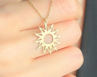 Gouden zonketting, sterlingzilveren hemelse hanger, handgemaakt, 14 kt goud vermeil