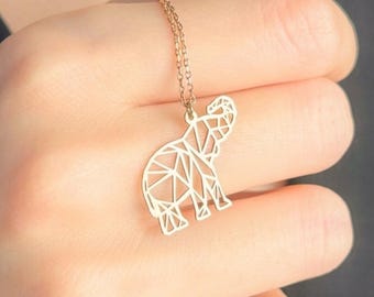 Origami olifant ketting, geometrische dierensieraden, minimalistische gouden olifant hanger, origami sieraden, cadeau voor haar, cadeau natuurliefhebber