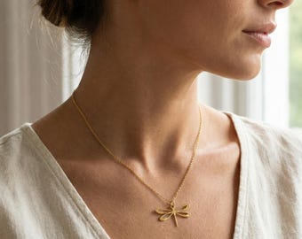 Libelleketting, zilveren insectenhanger voor dames, sierlijke libellesieraden