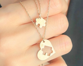 Bijpassende hartpuzzelhanger - puzzelstuk kettingset, cadeau-sieraden paar, cadeau voor haar, ketting beste vriend, jij maakt mij compleet set
