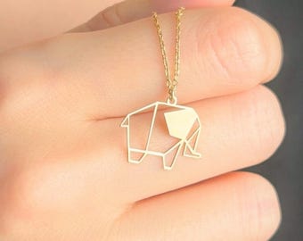 Geometrische olifant ketting, moeder baby dier hanger, minimalistische gouden sieraden, cadeau voor haar, safari ketting, moeder verjaardag cadeau idee