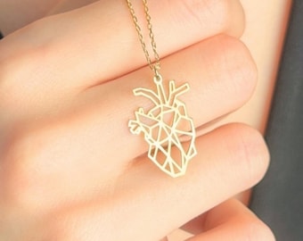 Geometrische anatomische hartketting - echte harthanger voor haar, dokterscadeau, medisch student sieraden, wetenschappelijke ketting, cadeau voor verpleegkundige