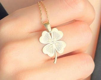 Klavertje vier ketting goud, geluksbrenger voor vrouwen, gelukssieraden, minimalistisch cadeau, afstudeercadeau, verjaardagsketting