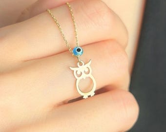 Uilketting met boze oogkraal, sierlijke dierenhanger voor vrouwen, wijsheid en beschermingssieraden, cadeau voor haar, minimalistische uil-bedelketting