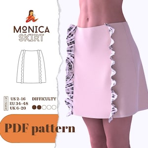 Monica Mini skirt pattern, skirt pattern,  short skirt,  low-rise skirt, letter Beginner friendly - Instant download