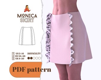 Monica Mini skirt pattern, skirt pattern,  short skirt,  low-rise skirt, letter Beginner friendly - Instant download