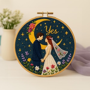 Wedding Hand Embroidery Pattern, Bride And Groom Embroidery, Romantic Floral Hoop Art, Stick And Stitch Pattern, Stick And Stitch Pattern