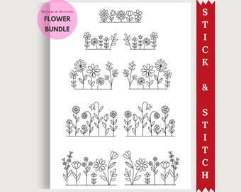 Printable Stick and Stitch Patterns: Wildflower Design for Water Soluble Stabilizer, DIY Hand Embroidery PDF