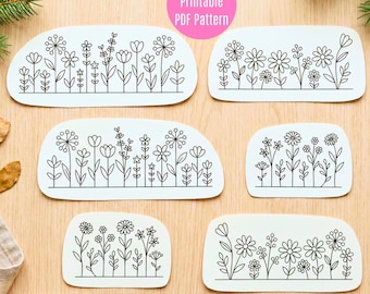 Wildflower Embroidery PDF | Printable Stick & Stitch Floral Patterns for Stabilizer | Beginner Hand Embroidery DIY, Instant Download