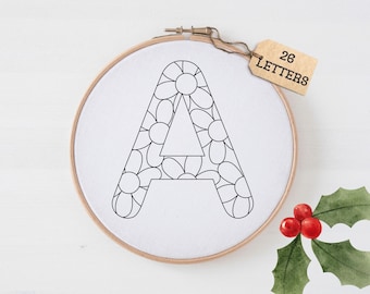 Floral Alphabet Embroidery Pattern, Daisy Alphabet Pattern, Stick And Stitch Letter, Floral Letter Embroidery, Printable Embroidery Alphabet