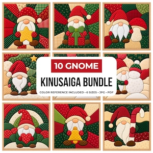 Kinusaiga Template, Christmas Gnome Kinusaiga Pattern, Beginner Kinusaiga Designs, Japanese Silk Patchwork Template, Digital Fabric Download