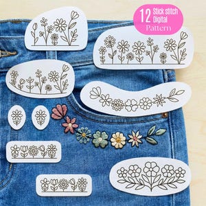 12 Printable Wildflower Borders: Stick and Stitch PDF for Cuffs and Collars, Beginner Hand Embroidery Design