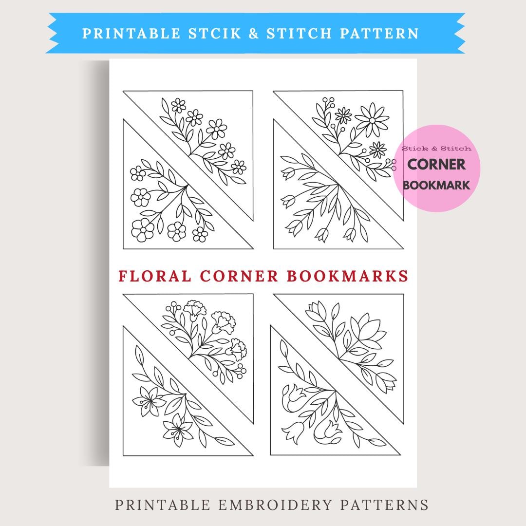 Floral Bookmark Embroidery Pattern, Printable Stick and Stitch, Water ...