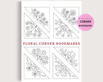 Floral Bookmark Embroidery Pattern, Printable Stick And Stitch, Water Soluble Stabilizer Pattern, Hand Embroidery Corner Bookmark Pattern