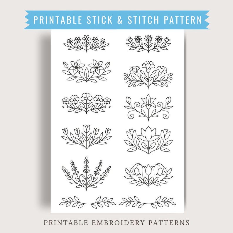 Floral Embroidery Pattern, Stick and Stitch Designs (printable PDF) - Etsy