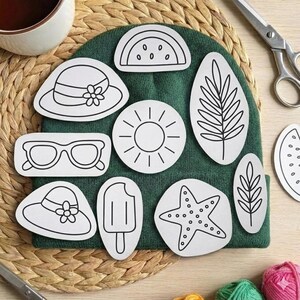 Summer Beach Stick And Stitch Summer Embroidery | Hand Embroidery Design Transfers | Tropical Beach Sewing Design, Peel And Stick Embroidery