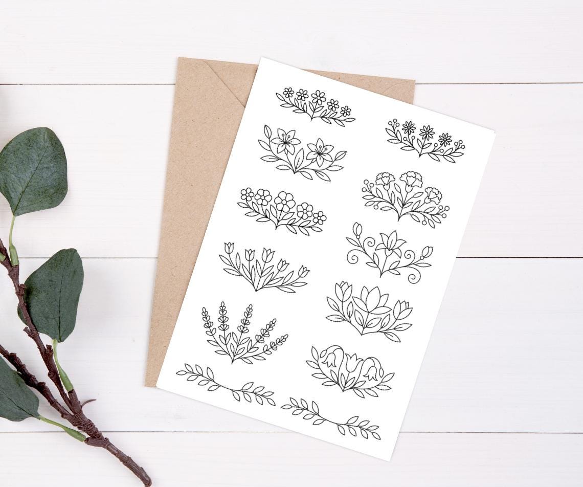 Floral Embroidery Pattern, Printable Stick and Stitch Embroidery ...
