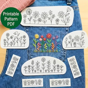 Floral Stick and Stitch Embroidery Pattern Set – 9 Hand-Drawn Flower Designs, Water Soluble Stabilizer Pattern, Floral Hand Embroidery PDF