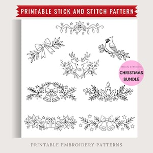 Christmas Stick And Stitch Embroidery, Christmas Borders Bundle, Hand Embroidery Transfer Design, Peel And Stick Embroidery, Xmas Embroidery