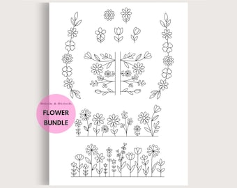Printable Stick and Stitch Patterns: Wildflower Design for Water Soluble Stabilizer, DIY Hand Embroidery PDF