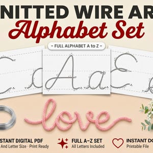 Printable Letter Template For Wire Art, Knitted Wire Art Alphabet Template, Icord Tricotin Font Template, Wire Bending PDF Instant Download