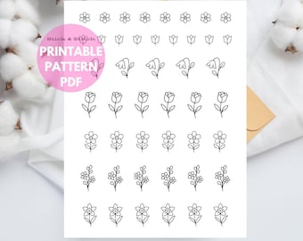Mini Flower Stick Embroidery Pattern, Flower Printable PDF, 56 Floral Designs, Flower Stick And Stitch Patterns, Hand Embroidery For Clothes