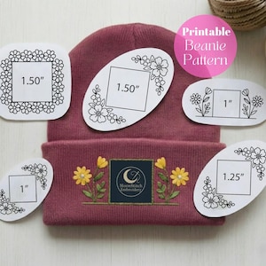 Beanie Embroidery Printable Stick And Stitch Designs, Floral Beanie Embroidery, Hat Embroidery Pattern, Digital Embroidery Pattern
