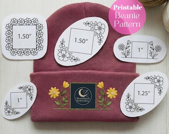 Beanie Embroidery Printable Stick And Stitch Designs, Floral Beanie Embroidery, Hat Embroidery Pattern, Digital Embroidery Pattern