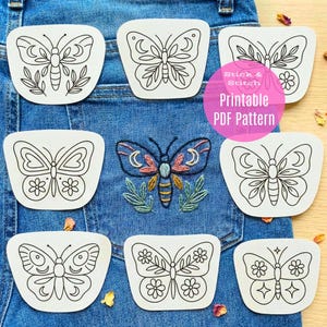 Stick und Stitch Schmetterling, Schmetterling Stick und Stitch Stickmuster PDF - Handstickerei für Kleidung, Tragetaschen, Geschenke