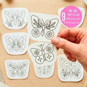 Patrones de bordado de mariposas, bordado despegable, diseños bohemios de insectos (solubles en agua)