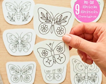Padrões de Bordado de Borboletas com Adesivos, Bordado Removível, Desenhos de Insetos Boho (Solúveis em Água)