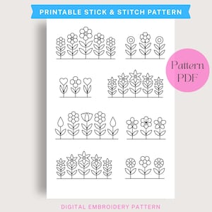 Mönsterpaket med vildblommor | Minimalistisk blommig kantbroderidesign | Utskrivbar PDF-överföring | Nybörjarvänlig