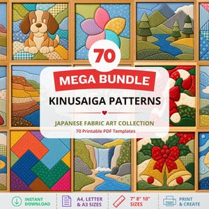 Kinusaiga Pattern, Beginner Kinusaiga Designs, Kinusaiga Bundle, Japanese Silk Patchwork Template, Digital Fabric Mosaic Craft Download