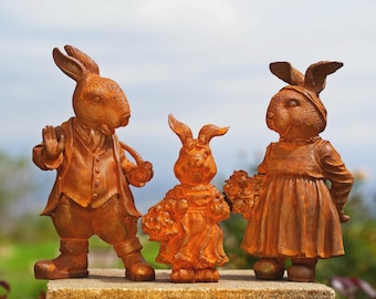 Vintage Cast Iron Bunny Statue: Easter rabbit Cottagecore Garden Decor