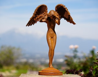Metal Cast Iron Veiled Angel Statue - Heavy Vintage Sculpture for Garden or Memorial Space |