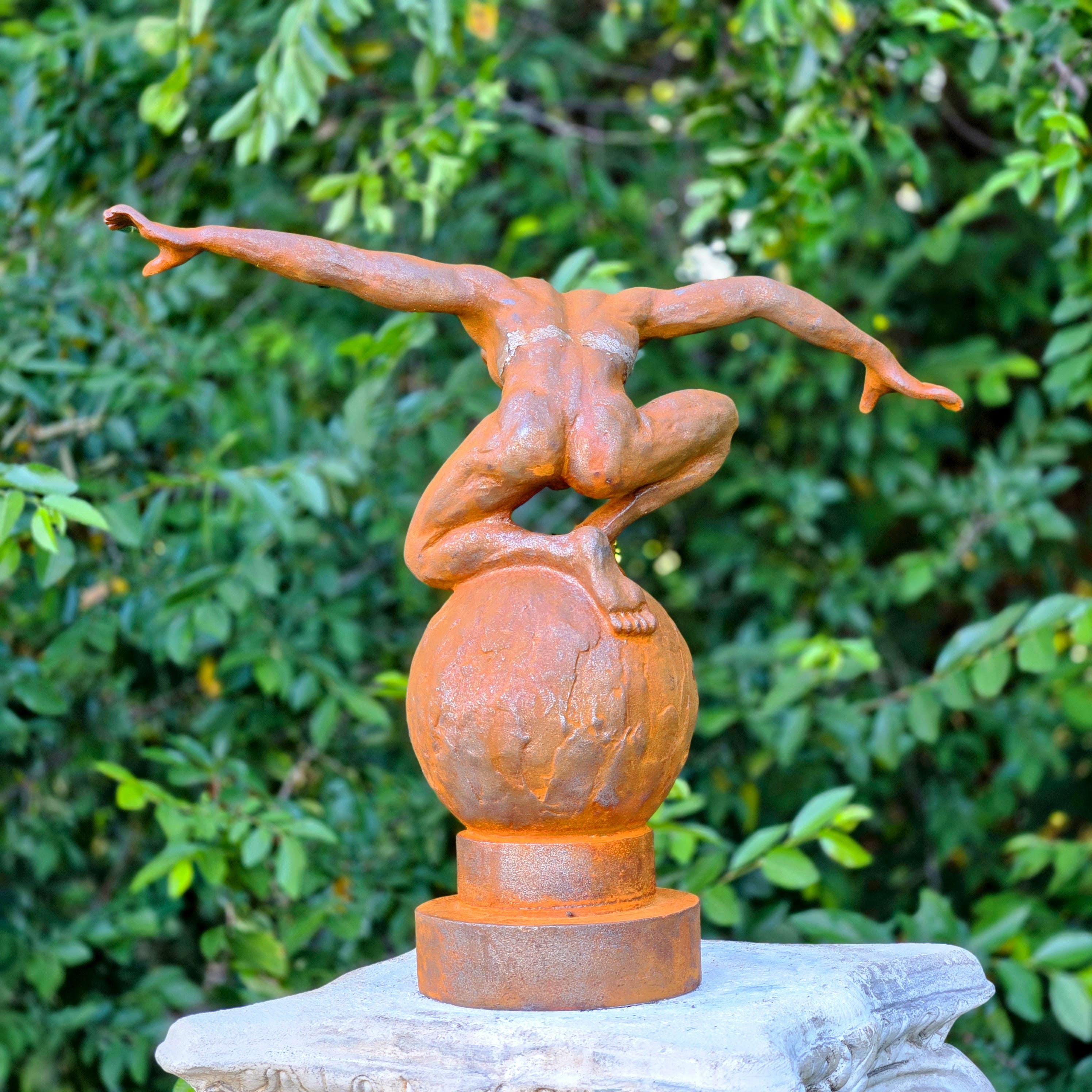 Abstract Human Figure Sculpture, Rustic Metal Balancing Statue, Modern ...