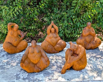 Rustic Metal Yoga Woman Sculpture Set, Meditation Garden Statues, Curvy Female Art, Zen Garden Decor, Outdoor Patio Sculpture