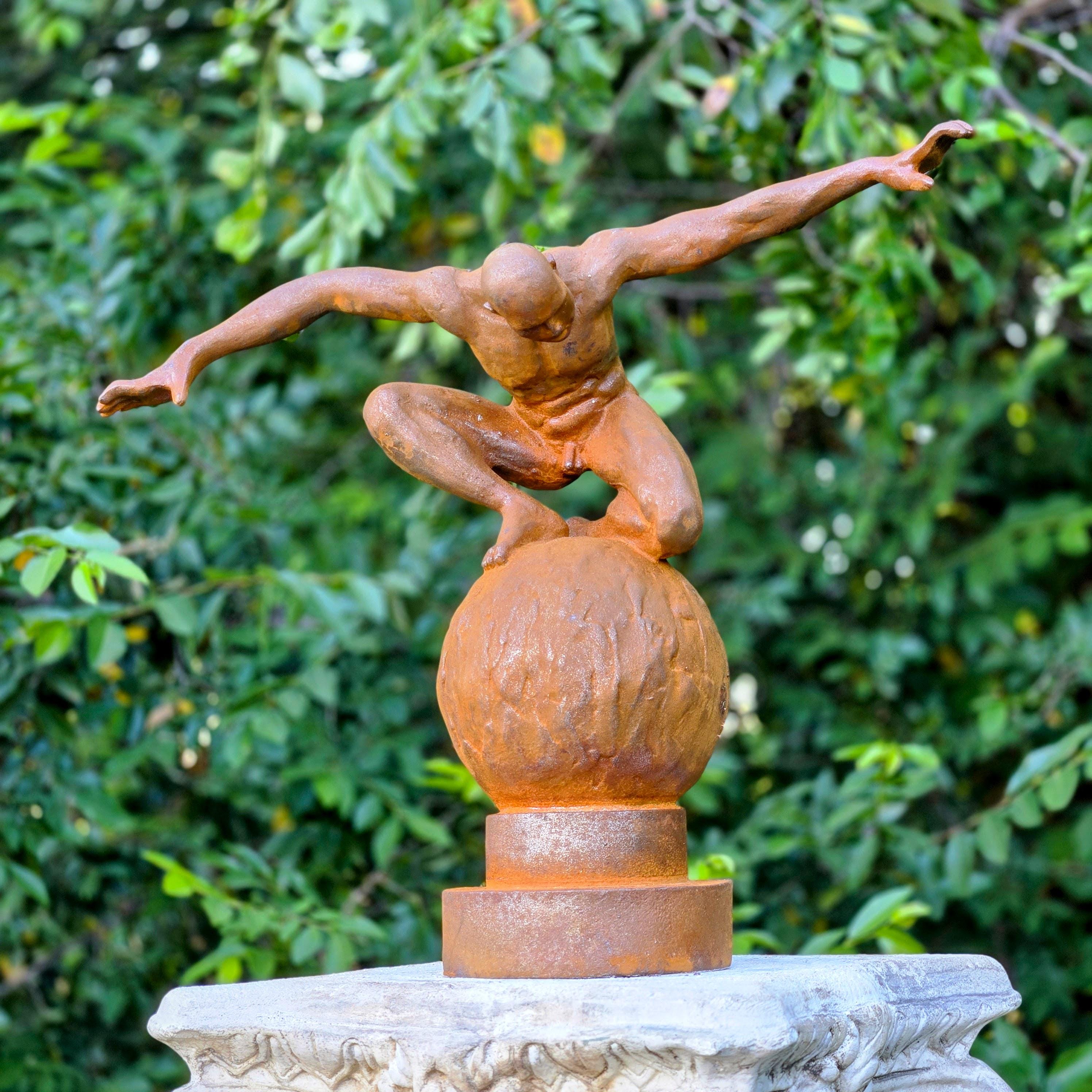 Abstract Human Figure Sculpture, Rustic Metal Balancing Statue, Modern ...